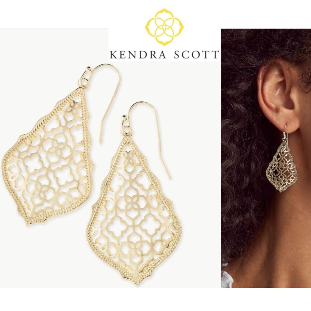 NWOT Kendra Scott Addie Gold Drop Earrings in Gold Filigree Mix